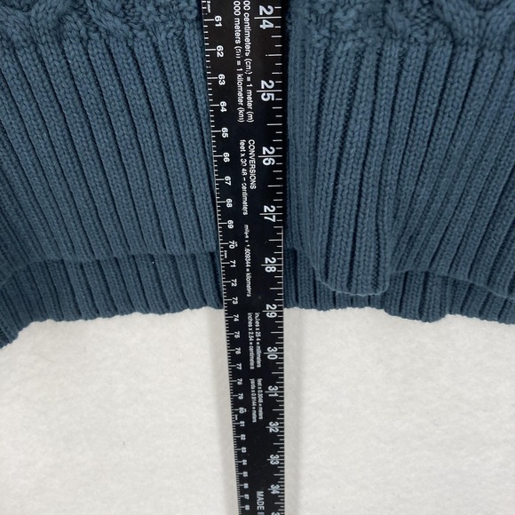 J. Peterman Sweater Mens XL Blue Cable Knit Crewneck Fisherman Cotton Chunky - Picture 5 of 10